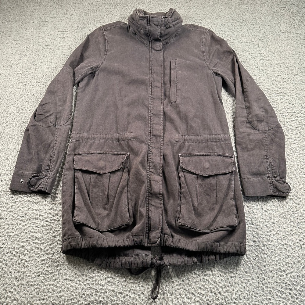 James Perse Women's Utility Jacket Gray‎ Size 2 Cotton Lined Hooded Pockets